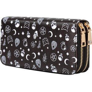 Halloween Skull Wallets for Women Large Capacity 2 Zipper Around Gothic Wallet